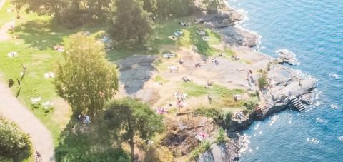 A drone beach view at summertime.