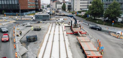 Hatanpään ja Tampereen valtateiden liikenneympyrän työmaa syksyllä.
