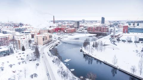 Ilmakuva Laukontorista talviaikaan.