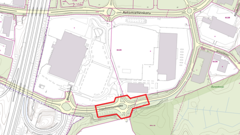 Kartta, jossa rajattu alue merkitty punaisella.