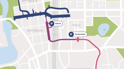 Viinikankadulta lähtevä maanalainen ajoyhteys, joka yhdistyy Rautatienkadun alle tulevaan P-Hämpin laajennukseen. 