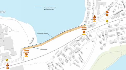 Tohlopinrannan alikulku- ja hulevesityömaa kartalla.