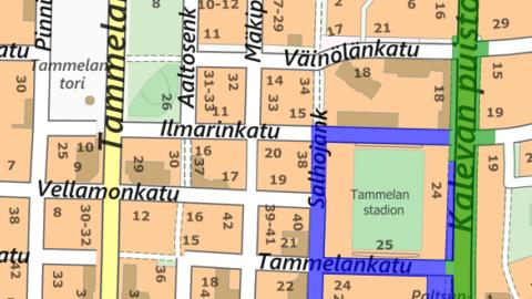 Kartta, jossa rajattu alue merkitty sinisellä.