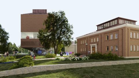 Tampereen taidemuseon laajennuksesta ja perusparannuksesta on laadittu havainnekuva, jossa laajennusosa on vanhan osan läheisyydessä ja ympärille jää puistoa.