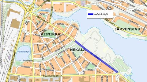 Nekalantietä päällystetään syksyllä 2024 osuudella Viinikanpuisto-Kuokkamaantie.