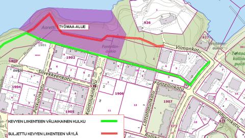 Härmälänrannan liikennejärjestelyt kartalla.