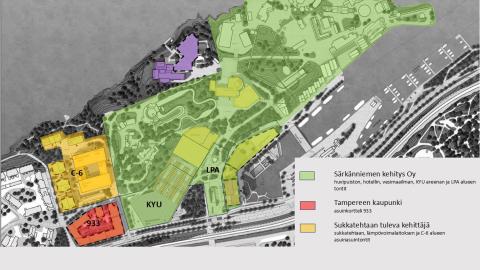 Karttapiirros Särkänniemen alueen suunnitelmista.