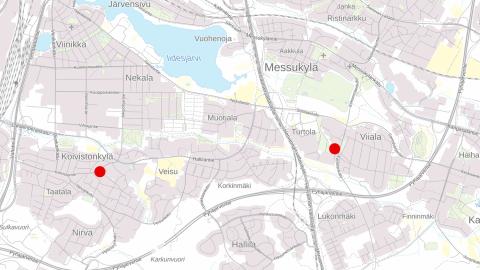 Karttakuva, jossa merkitty Turtolan ja Koivistonkylän päiväkotien sijainnit.