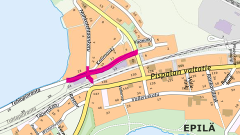 Tohlopinranta-kadun katutyö kartalla.