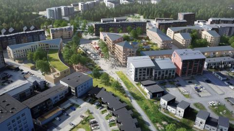 Rakennuksia ilmakuvaan sovitettuina havainteina.