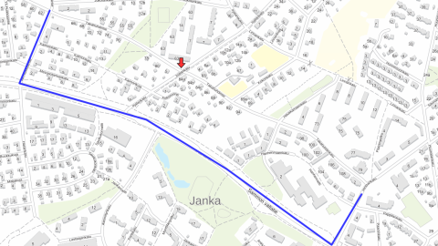 Kiertotie Takahuhdintie-Irjalankatu risteyksen ollessa suljettuna kartalla.