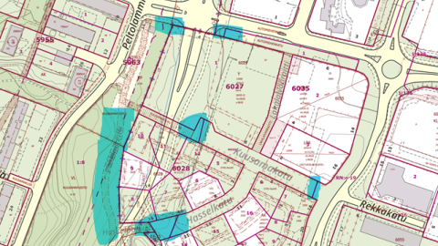 Peltolammin kava-alueen puunkaadot kartalla.