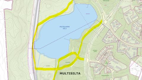 Peltolammin ja Multisillan puiden kaatoalueet kartalla