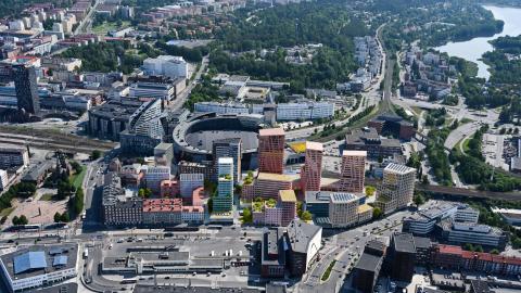 Sorin alueen arkkitehtuurikilpailun kilpailutyö Rusetti viistoilmakuva.