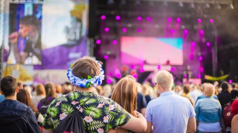 Festivaaliyleisö katsoo kesäistä konserttia.