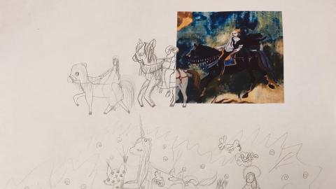 Hevosaiheinen lapsen lyijykynäpiirros