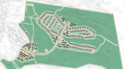 Kuvassa vihreällä karttapohjalla asuintalojen alue.