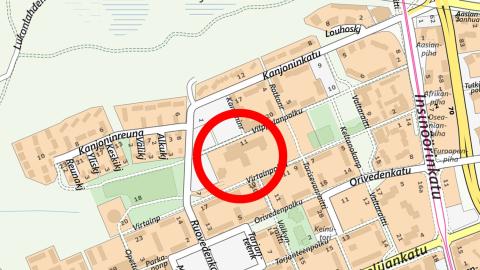 Karttakuva Kanjonin koulutalon sijainnista.