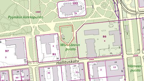 Pyynikin kirkkopuiston leikkipaikan karttakuva.