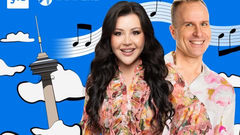 Kuvassa artisti Diandra ja Puoli seitsemän ohjelmasta tuttu Mikko Kekäläinen.