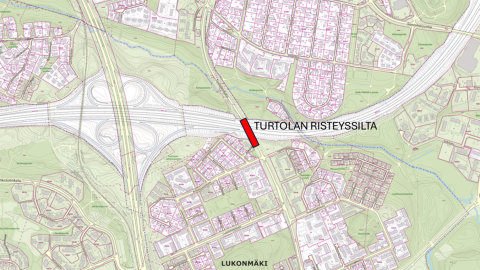 Turtolan risteyssilta vahvistettuna karttakuvassa.