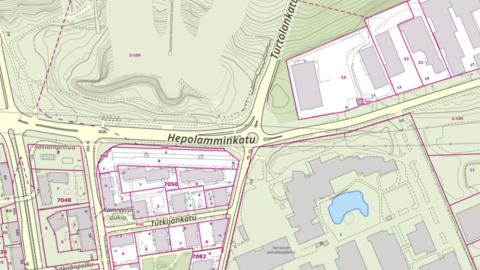 Hepolamminkadun ja Turtolankadun risteys karttakuvassa.