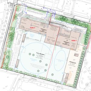 Alustava tontinkäyttösuunnitelma siitä miten uudisrakennus sijoittuu tontille