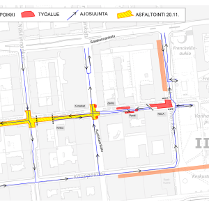 Puutarhakadun asfaltointi 20.11.2025 kartalla.