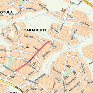 Irjalankadun katutyöosuus välillä Takahuhdintie-Varsankatu kartalla