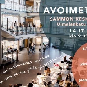 Avoimet ovet Sammon keskuslukiossa la 17.1.2026, osoitteessa Uimalankatu 9, Tampere.