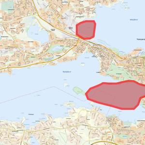 Map graphic showing weak ice areas in Tampere.