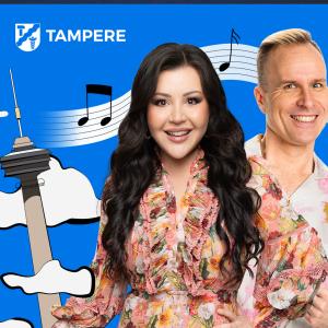 Kuvassa artisti Diandra ja Puoli seitsemän ohjelmasta tuttu Mikko Kekäläinen.