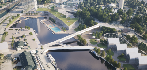 Mustalahden yli haarautuva Särkänsilta