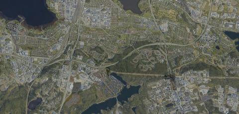 Etelä-Tampere kuvattuna ilmasta käsin.