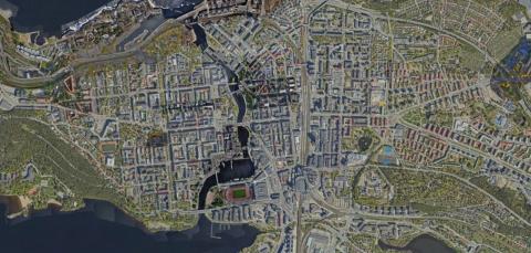 Tampereen keskusta alue ilmasta käsin.