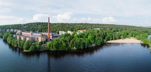 Pyynikin metsää ja rakennuksia katsottuna Pyhäjärveltä päin.