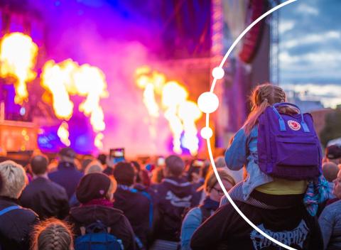 A concert view, a little girl&#039;s back is in the front of a picture. 