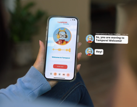 The International House chatbot communicates with the customer via mobile phone.