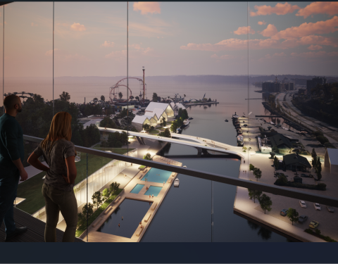 Mustalahden satama ja Näsijärvi uudesta hotellista katsottuna.