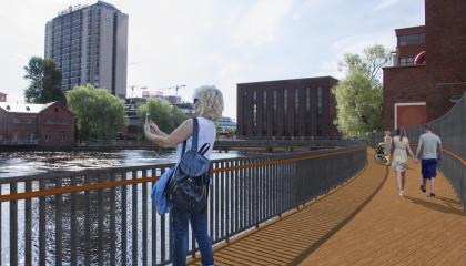 Takon tehtaan edessä avautuva uusi kävelysilta