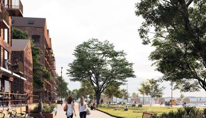 Havainnekuva Viinikanlahden rantapuiston näkymästä.