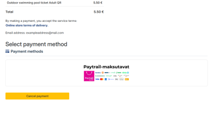 Screencapture of sports services online shop. Select payment method.