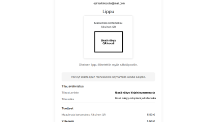 Ruutukaappaus liikunnan verkkokaupasta maksun vahvistus onnistui.