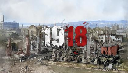 Kuvassa pommitettua kaupunkia.