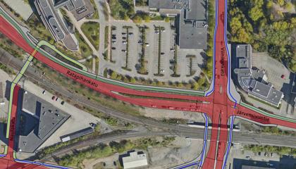 Viinikankadun, Ratapihankadun ja Järvensivuntien risteys kartalla