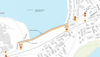 Tohlopinrannan alikulku- ja hulevesityömaa kartalla.