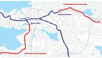 Karttakuvat, jossa pysäkit Tampereen puolella numeroituina.