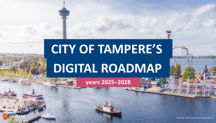 A drone image of the Särkänniemi area: cruise ships in front, Näsinneula and amusement park facilities behind.