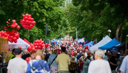Ihmisiä kävelemässä Hämeenpuistossa.