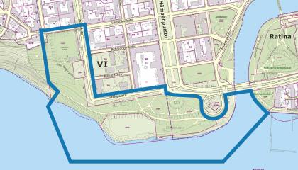 Kaavakartta, jossa sinisellä rajattu alue.